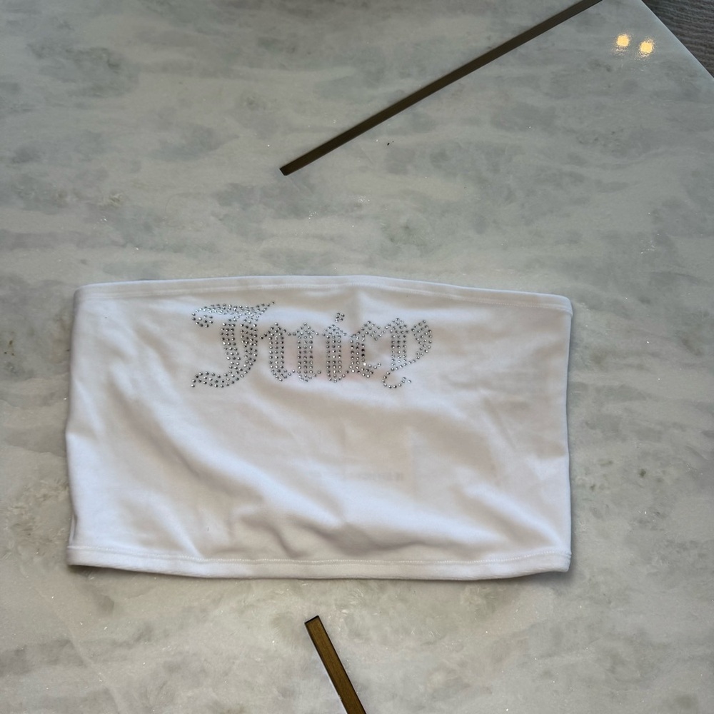 JUICY COUTURE X FOREVER 21 🍒  White Velvet Tube Top with Rhinestones